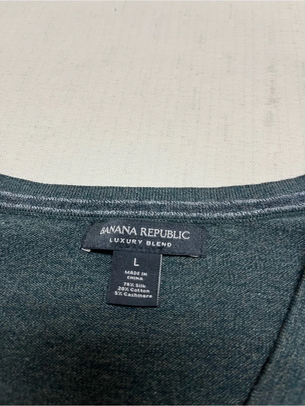 Banana Republic L dark heathered green silk cashmere cotton sweater